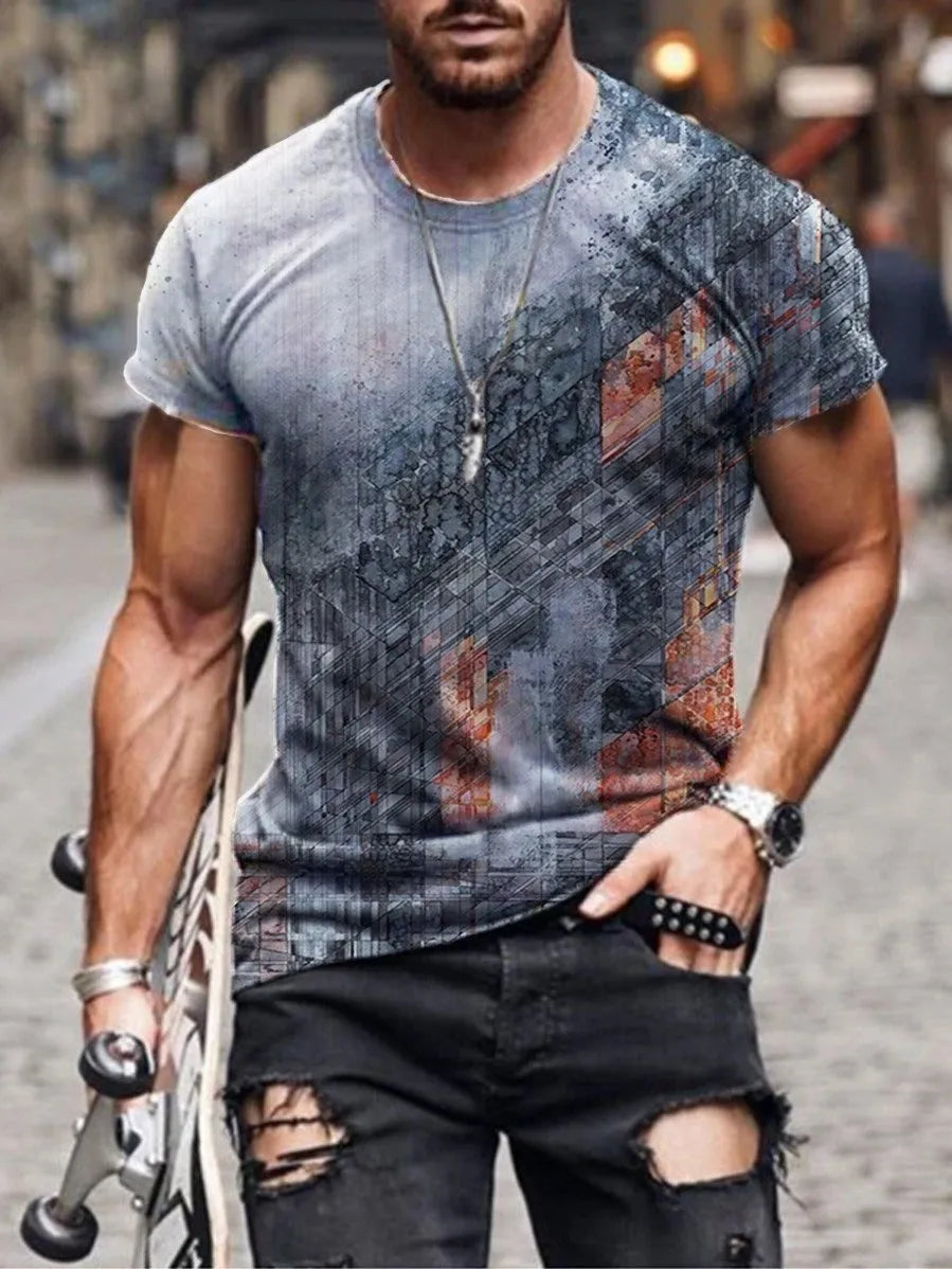 Men's camouflage print loose fit short sleeve t-shirt in milk silk polyester fabric