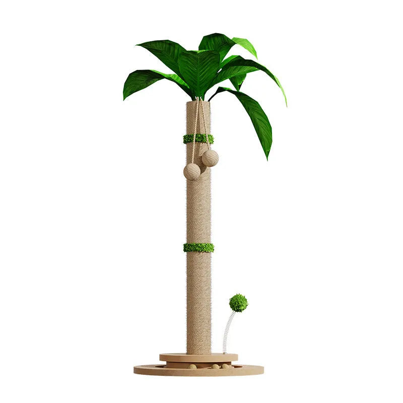 Vertical cat climbing frame with hemp rope wrapping and canna-coloured chamfered grab columns