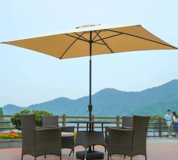Outdoor garden balcony rainproof centre pole umbrella with tilt swing, khaki colour, 300x200cm canopy