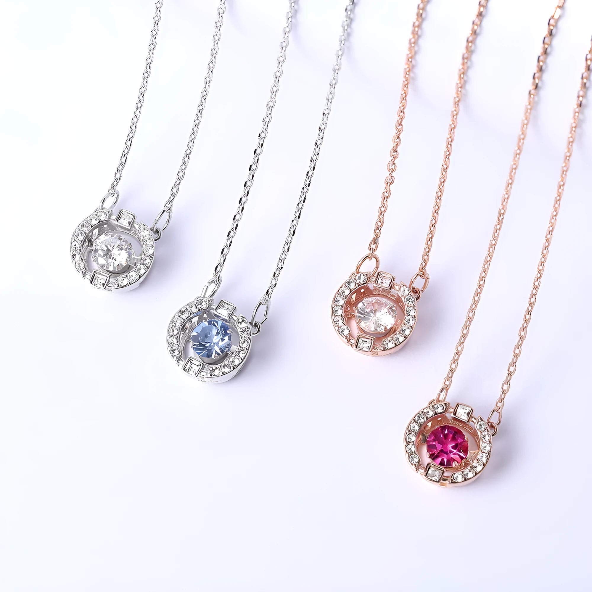 Colorful and lively geometric crown necklace pendant in copper with rhinestone details and cross chain