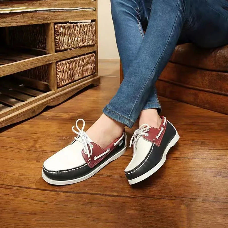 Men's British style casual shoe in artificial PU, showing round toe and flat heel design.