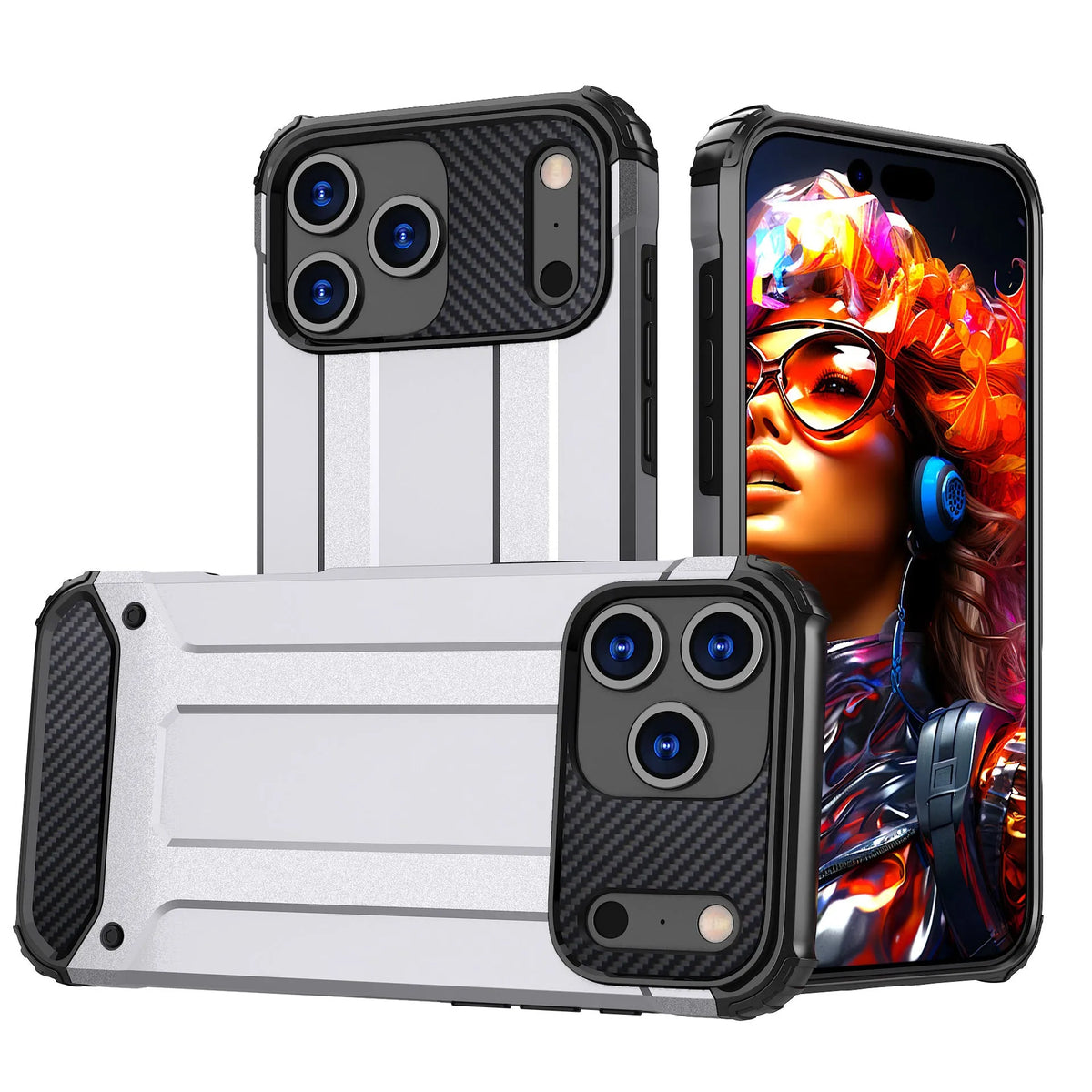 Steel Armor phone case in black for iPhone 15 Pro, showing two-in-one TPU PC design