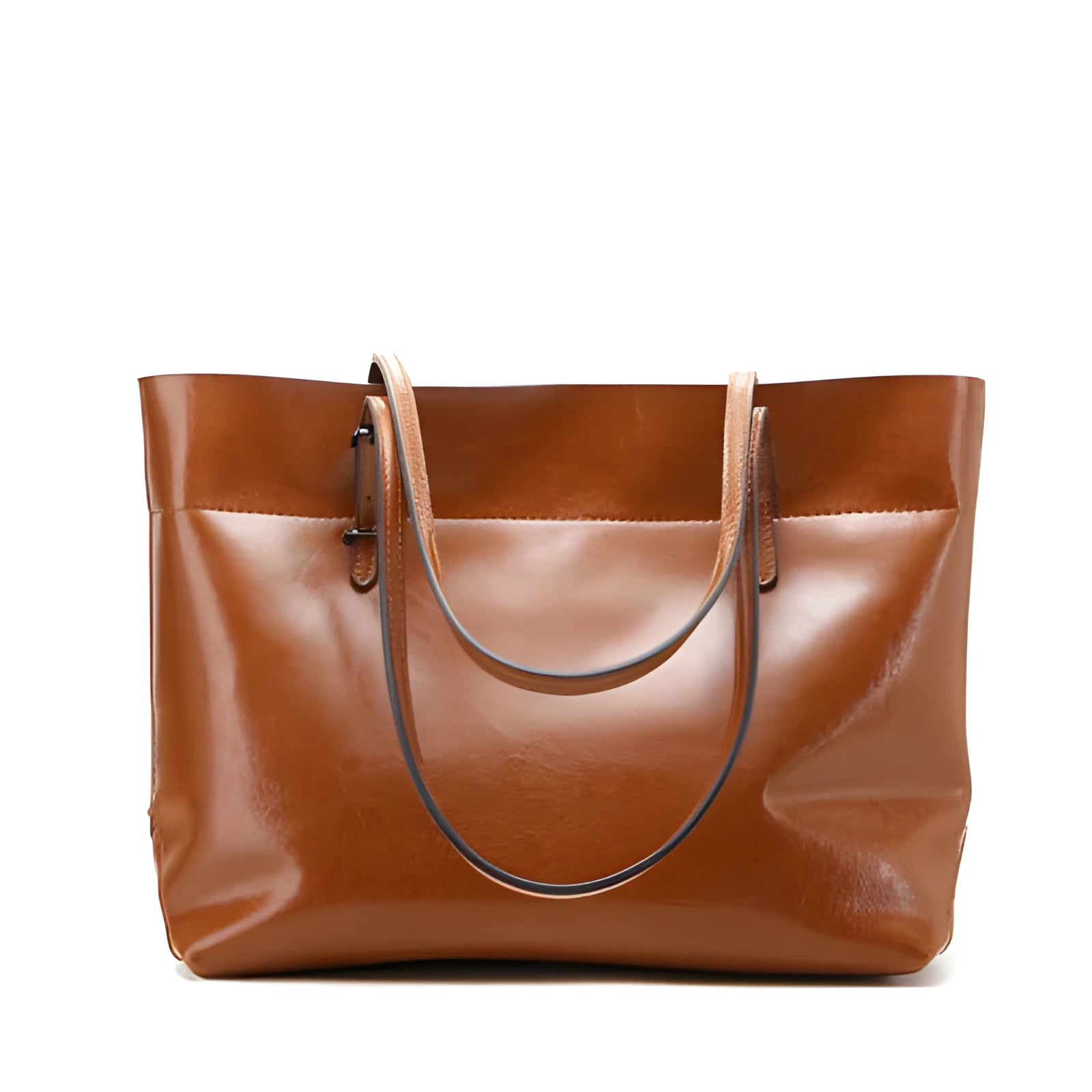 Horizontal wax cowhide leather handbag showing cross-body strap and internal organisation with phone pocket