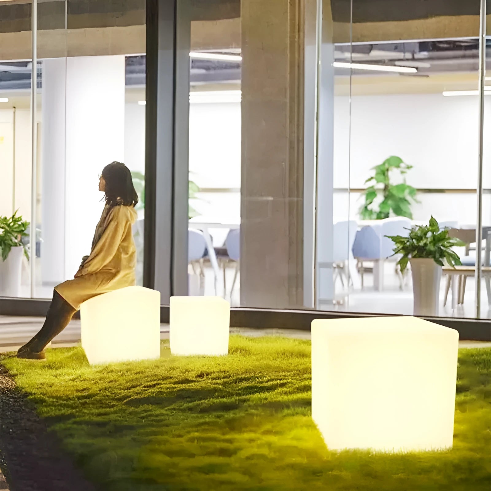 Square LED cube light stool with modern design for outdoor or indoor use