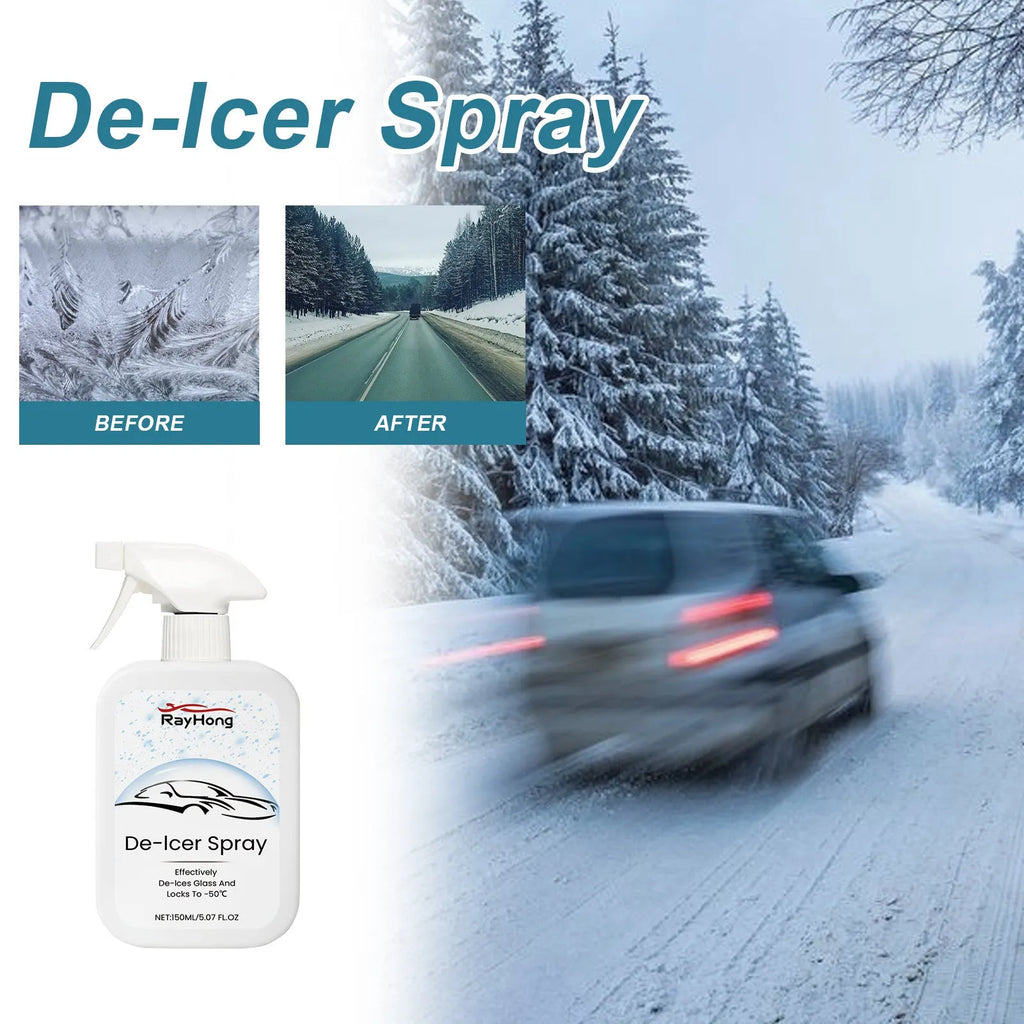 150ml bottle of car windshield defrost and anti-icing spray for winter glass maintenance.