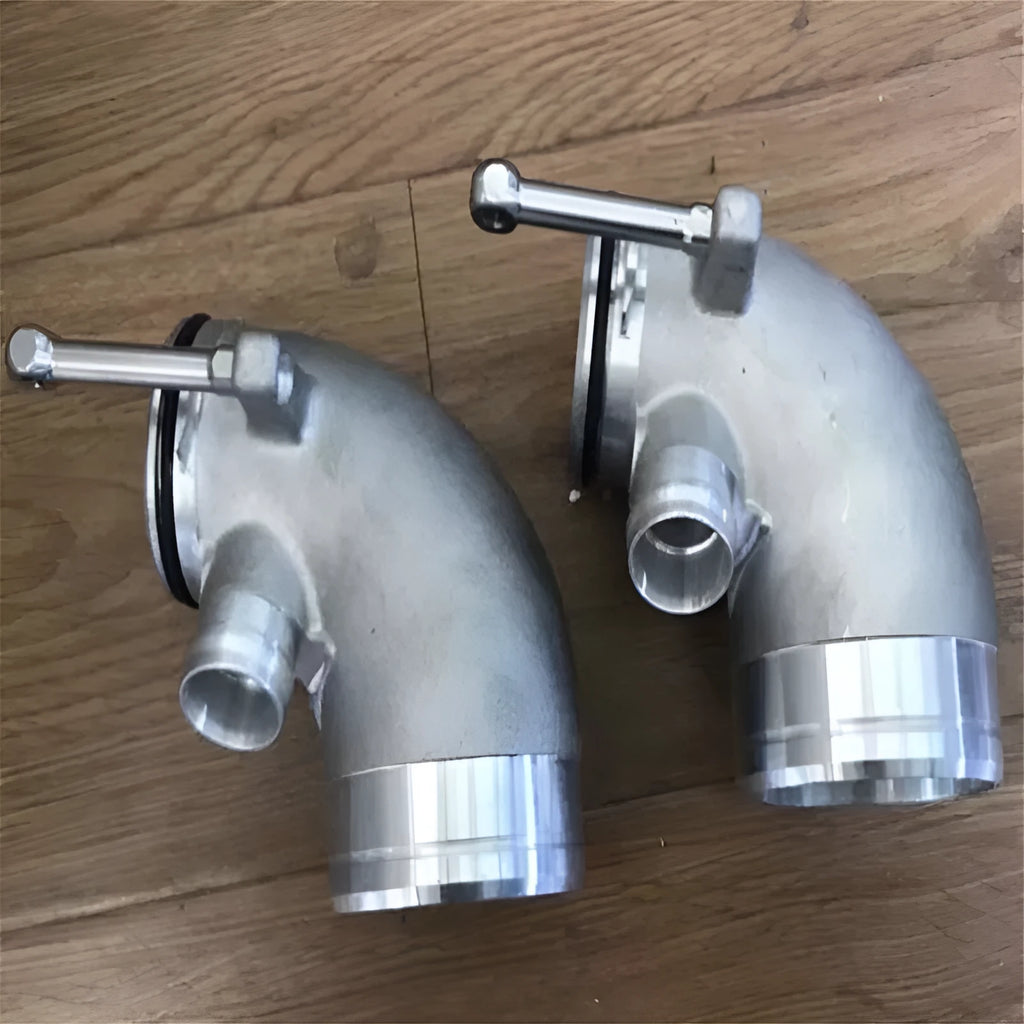 Aluminium alloy 90 degree turbine tube elbow for automotive turbo installations