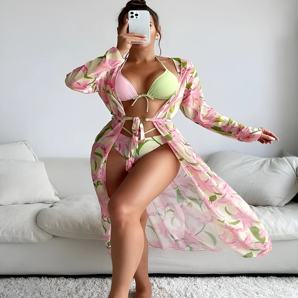 Women's printed quick-dry bikini swimsuit for swimming and wading.