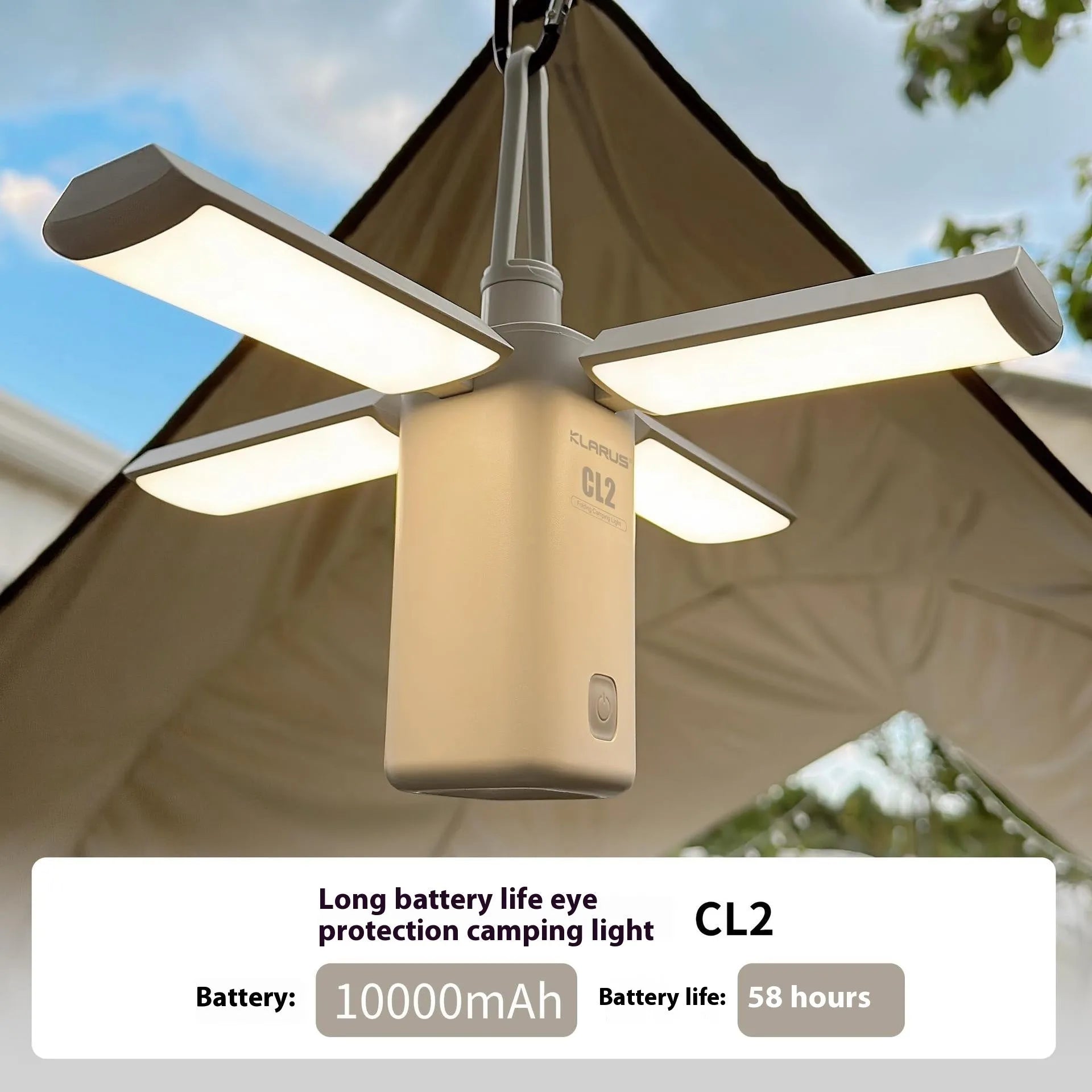 White and green rechargeable LED campsite lantern with USB charging cable