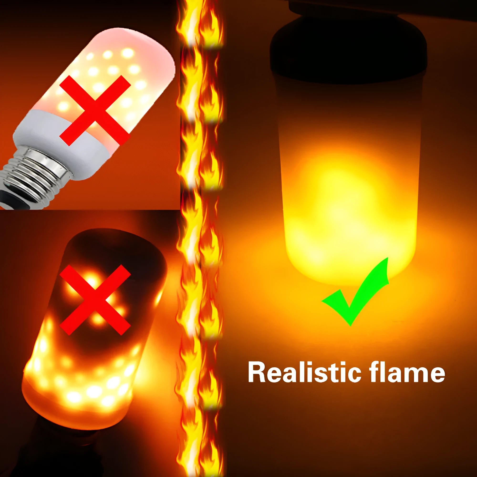 Atmosphere decorative flame effect LED lamp showing flickering fake fire light