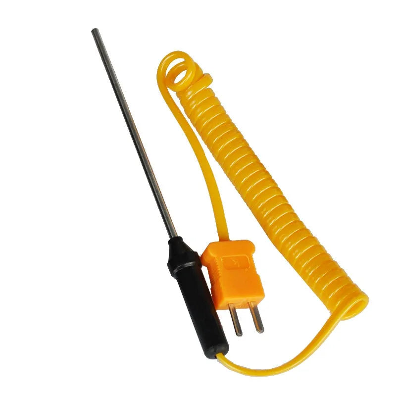 Stainless steel K-type thermocouple temperature sensor with needle probe, 1050mm wire, and flat plug