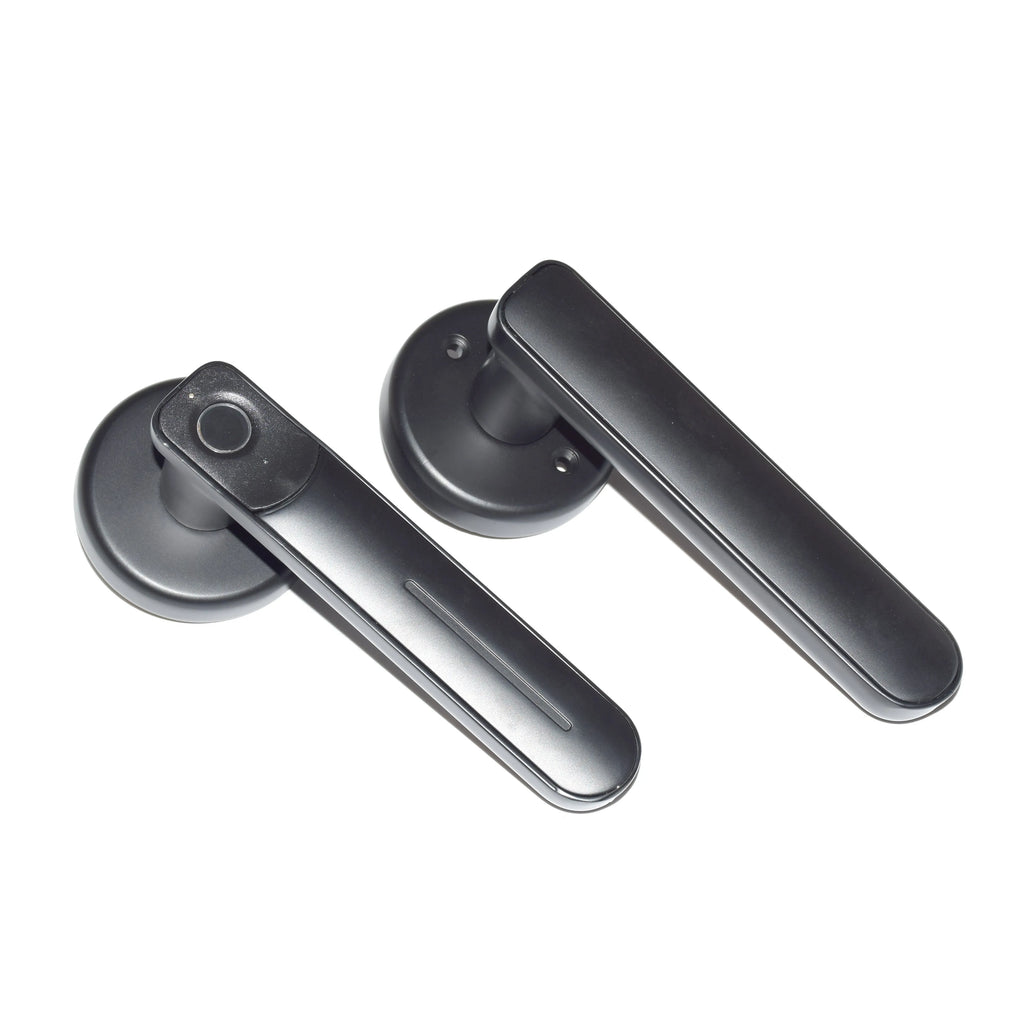 Black M4 smart fingerprint lock with zinc alloy body and semiconductor sensor on a white background