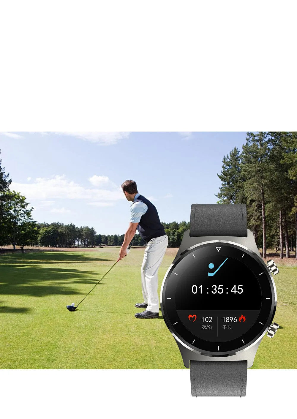 Black Bluetooth smart watch with alloy dial and silicone strap showing health tracking features
