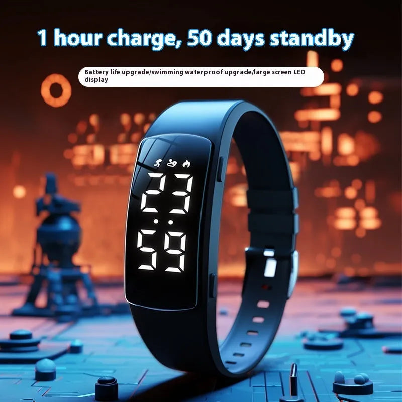 Smart vibration alarm waterproof watch with LED display and silicone strap in multiple colour options