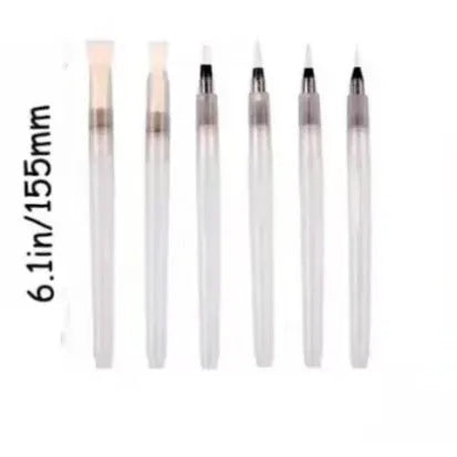Cartoon painting set with wood pulp paper, six fountain pens, and heart, round, square sponges