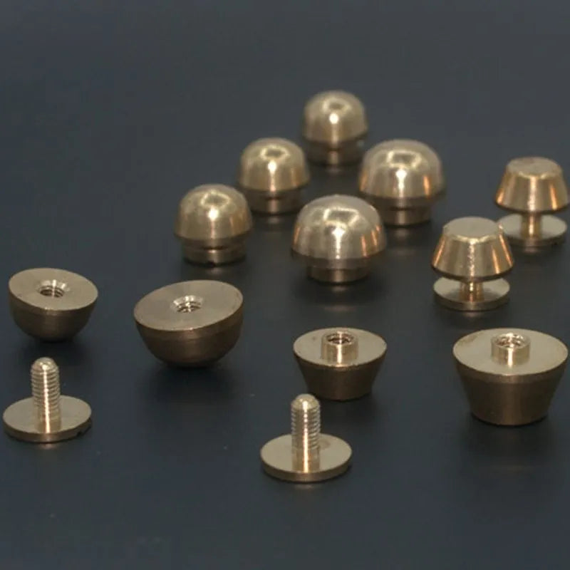 Brass decorative buckle foot nails in geometric and round styles for leathercraft hardware