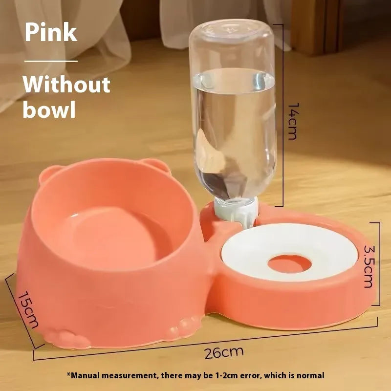 Grass green automatic cat fountain with two bowls for food and water.