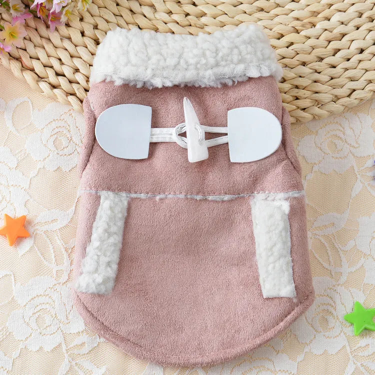 Teddy dog costume in soft lamb velvet, available in Brown or Pink, sizes XS to XL for small dogs