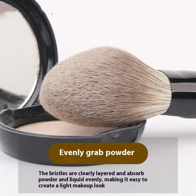 12-piece makeup brush set with wooden handles and a black PU storage bag.