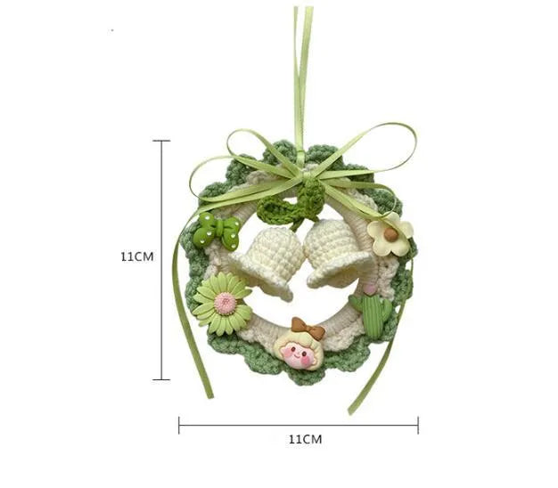 Woven wool bell orchid car pendant hanging with colourful flower design and optional dream catcher accessory