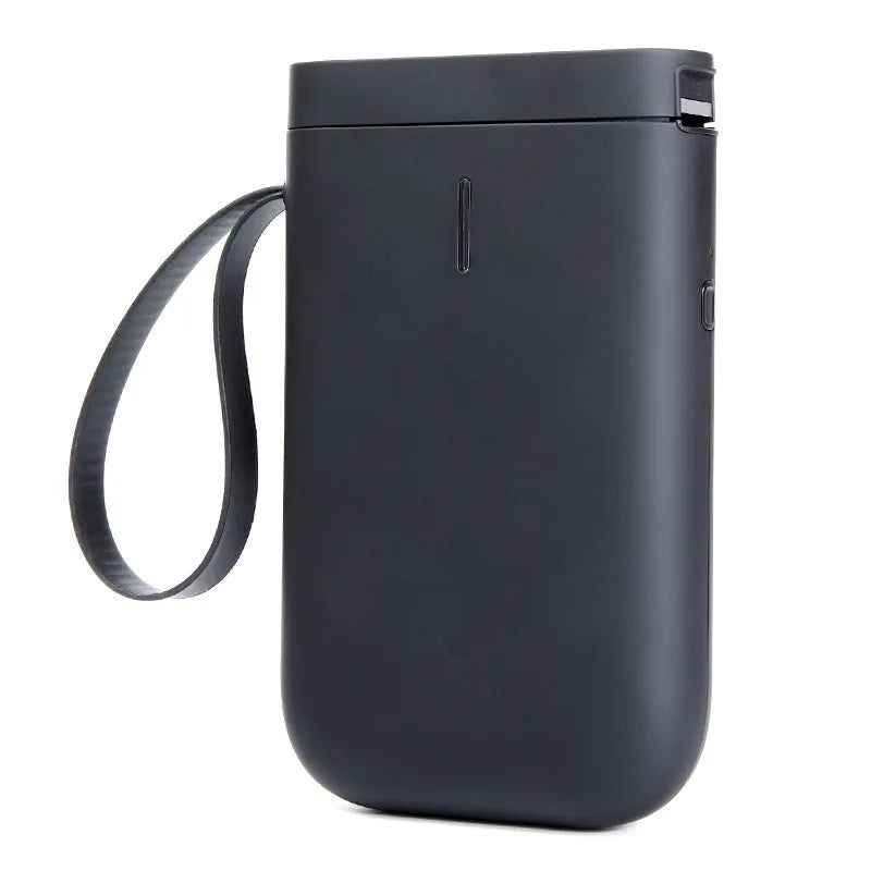 D11 Bluetooth thermal label printer in black, white, pink, or green, shown with smartphone app and printed labels.