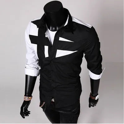 Men's long sleeve cotton shirt in white, front view