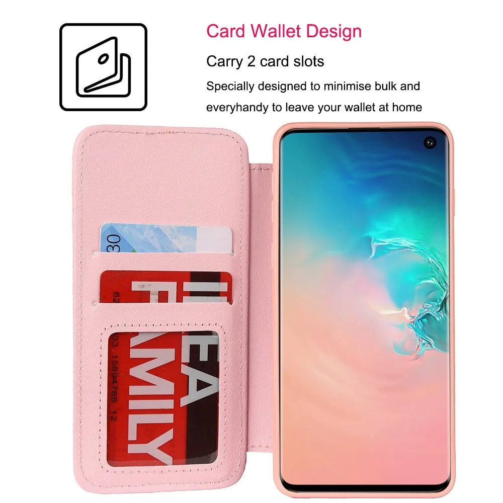 Crown Card Leather Case for Samsung Galaxy phone in flip style with card holder, black colour