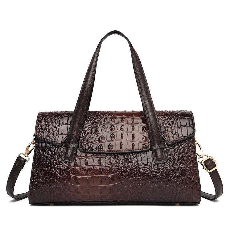 Polyester leather-look messenger shoulder bag in six colour options showing horizontal square shape.
