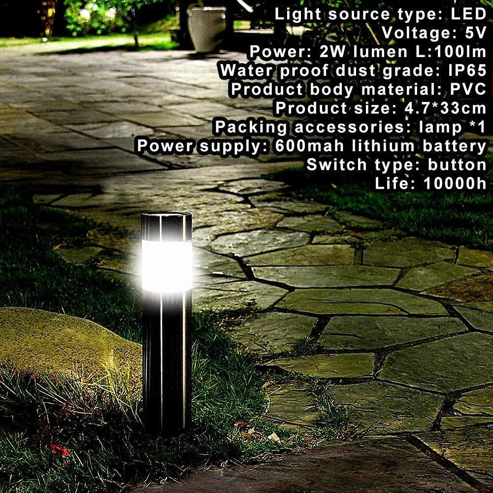 Solar cylindrical lawn light, 5.5x5.5x23cm, with 2.5x2.5cm solar panel, white LED and AAA 300mAh battery
