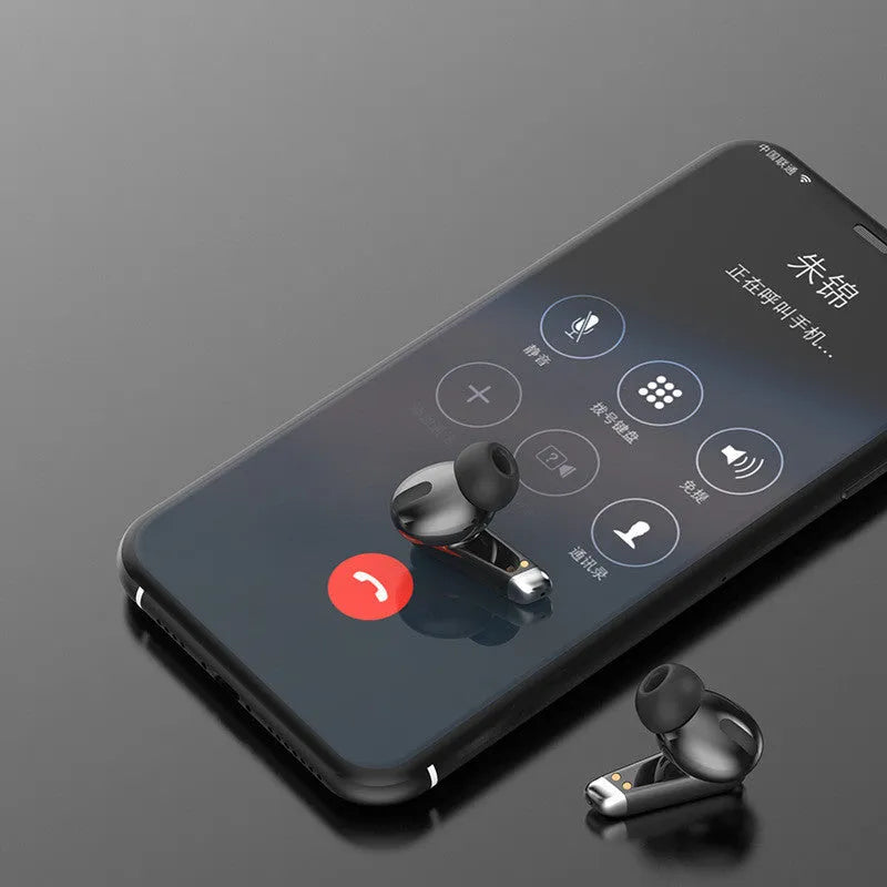 Black Bluetooth earphones with digital display charging case and touch controls