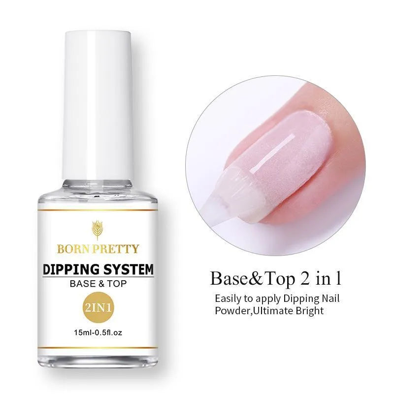 10 ml nail dipping powder set in holographic nude pink with gradient french nail effect and ten basic colour pots