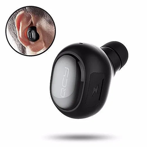 QCY Q26 black single-ear Bluetooth headset with microphone, USB cable and three earplugs