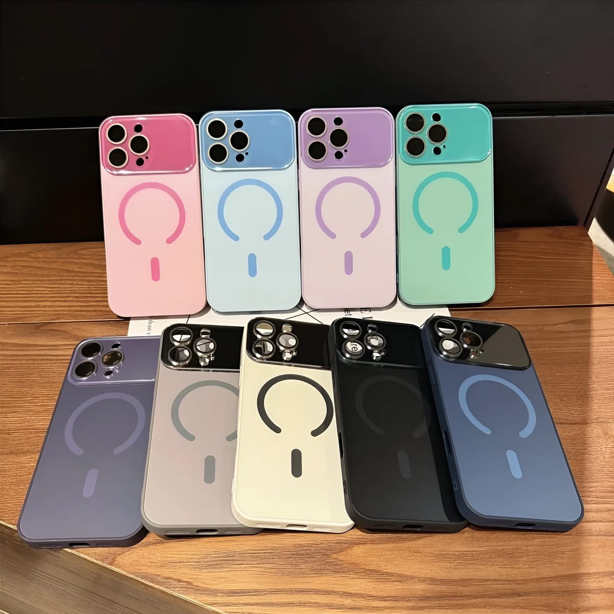 Frosted magnetic phone case for iPhone 15 to 17 series, shockproof PC shell in black colour