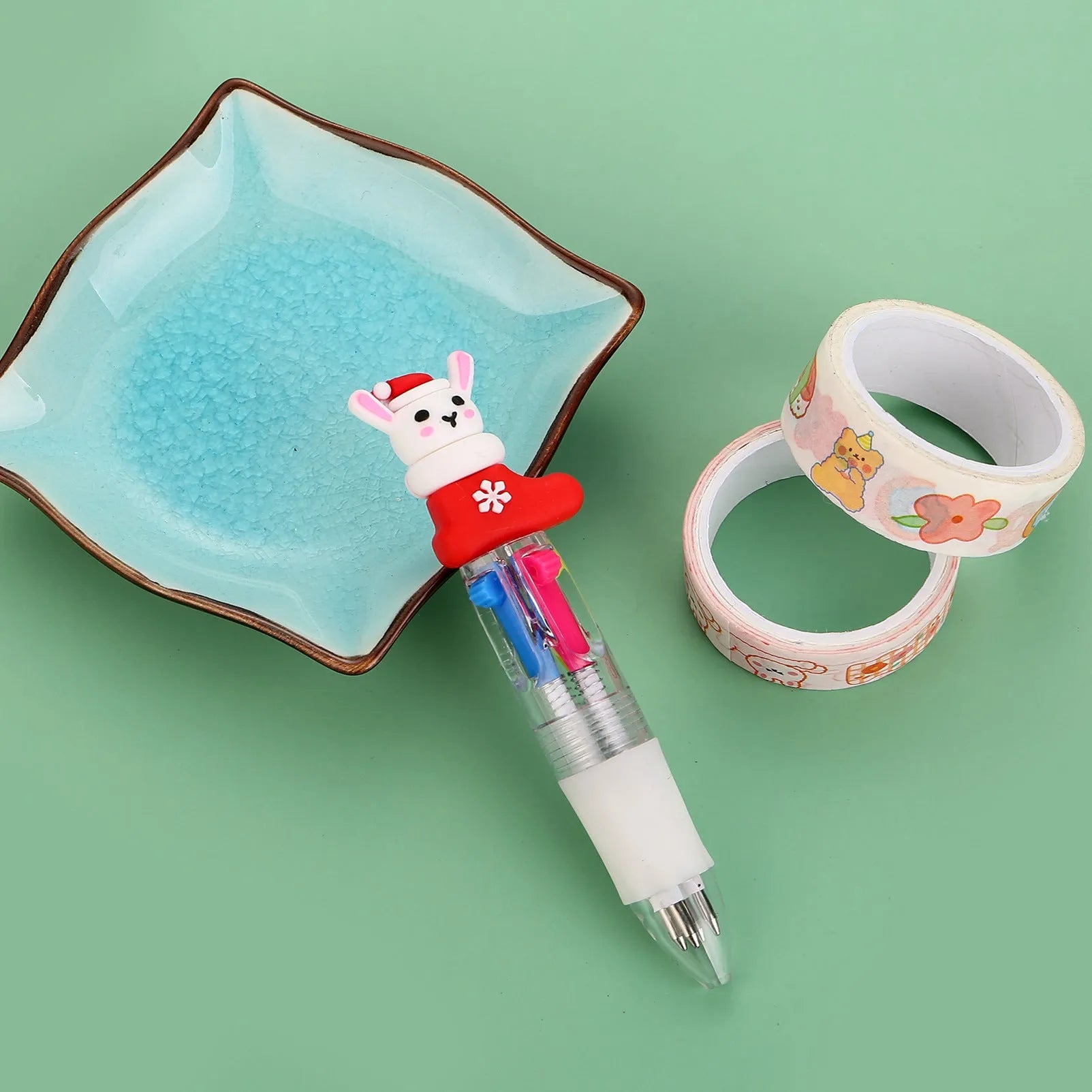 11cm Christmas four-colour ballpoint pen with press button and festive designs