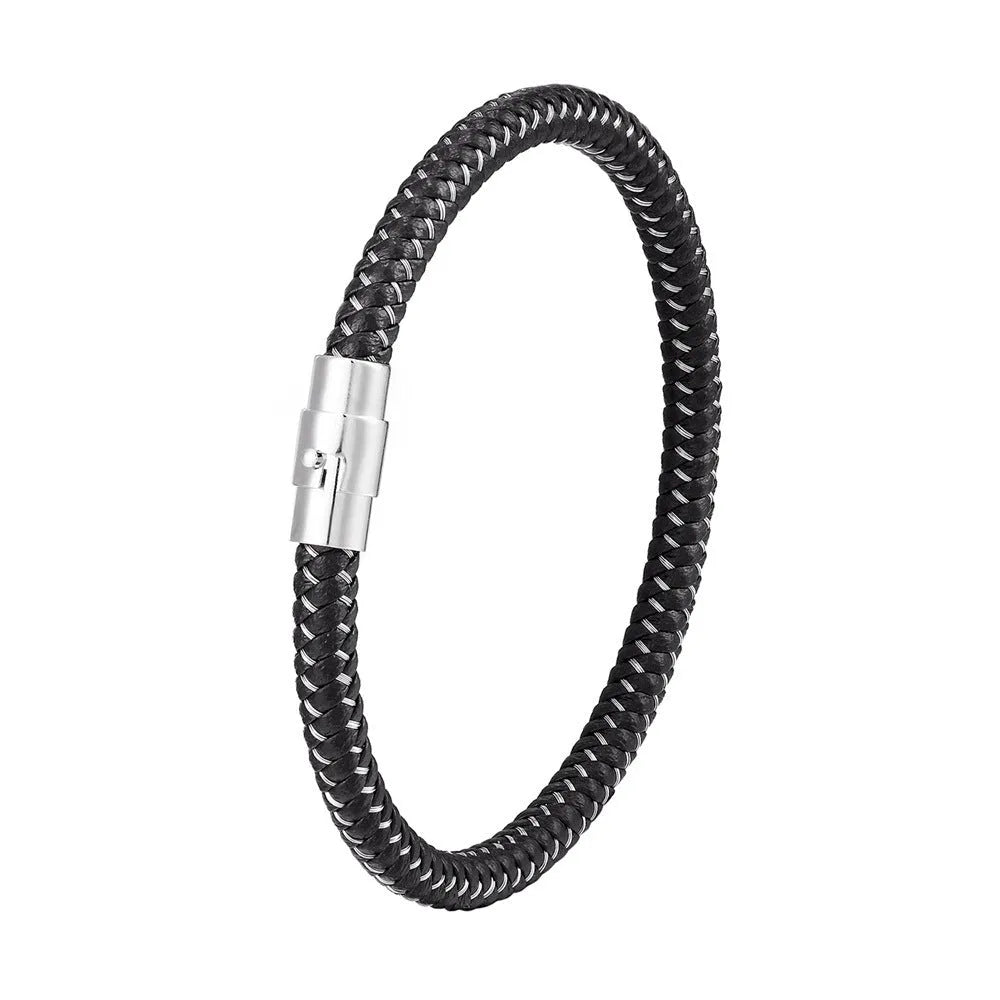 Men's titanium steel wire bracelet with geometric charm and magnet clasp in multiple colour options