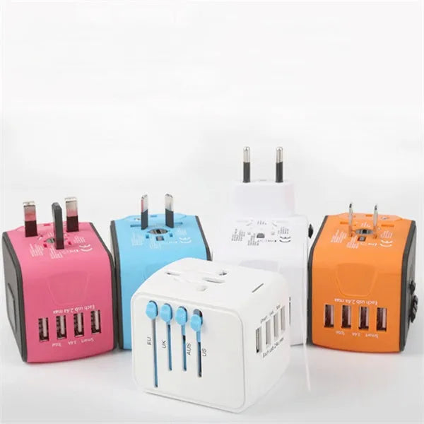Multi-function universal travel adaptor socket with USB charging, PC shell, compact design, black colour