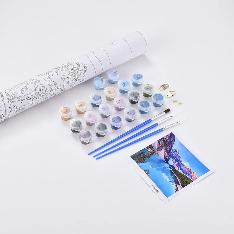 40x50cm DIY digital oil painting kit with sea view villa pattern on frameless linen canvas