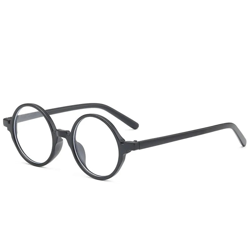 Artistic retro round non-prescription glasses with flat mirror lenses in four colour options