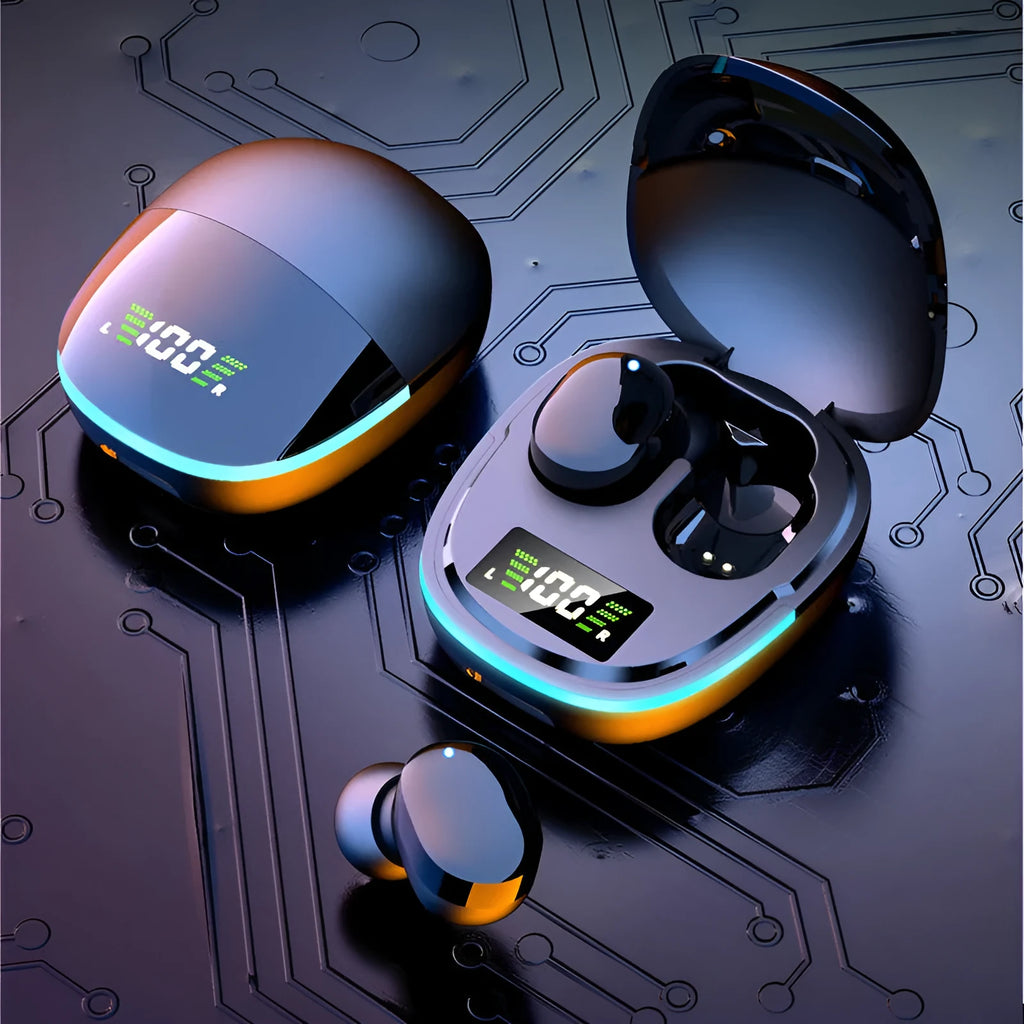 New 5.0 stereo in-ear Bluetooth headphones black with charging case digital battery display true wireless