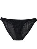 Men's black nylon ice silk triangle brief shorts with low waist styling