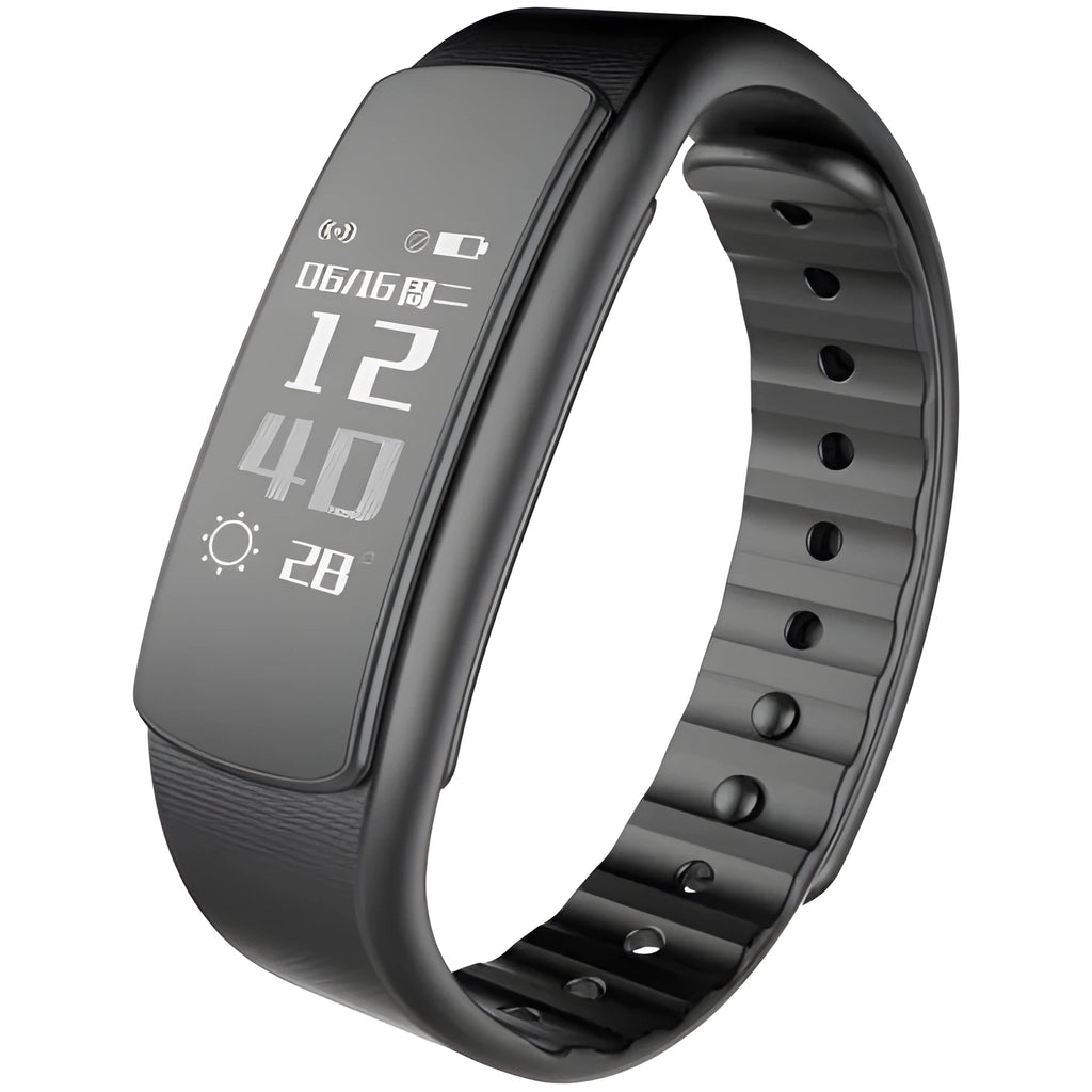 I6 smart sports bracelet with colour display and black TPU wristband on a wrist.