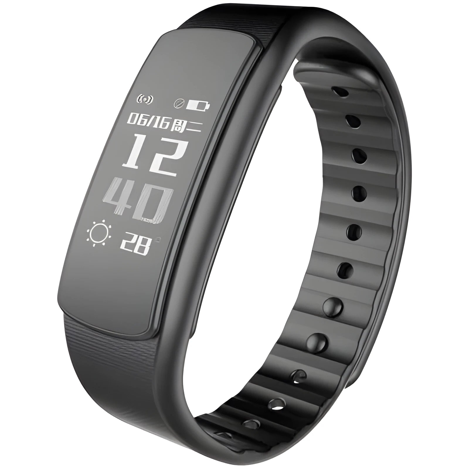 I6 smart sports bracelet with colour display and black TPU wristband on a wrist.