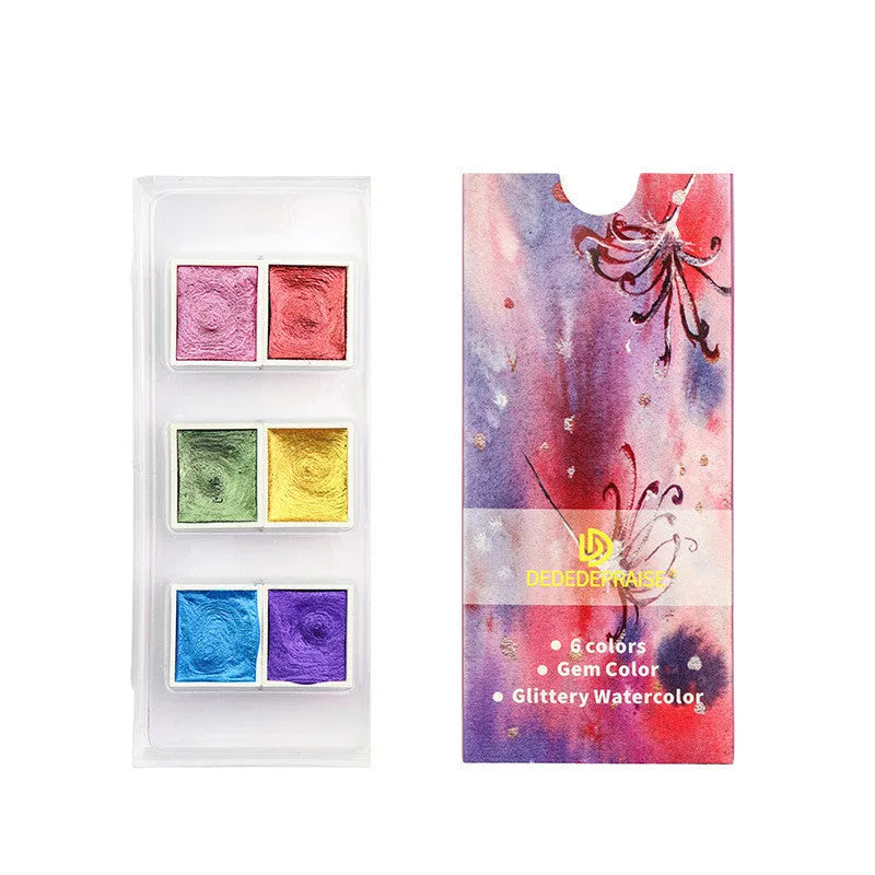 Boxed set of solid watercolour pigment blocks in pearl, starlight or gem colour options