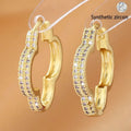 Gold copper heart-shaped earrings with micro-inlaid zirconia stones geometric design