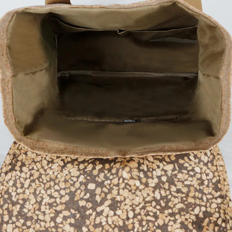 Coffee grounds cork casual backpack with polyester lining, curved shoulder straps, and solid Coffee Grounds Cork colour.