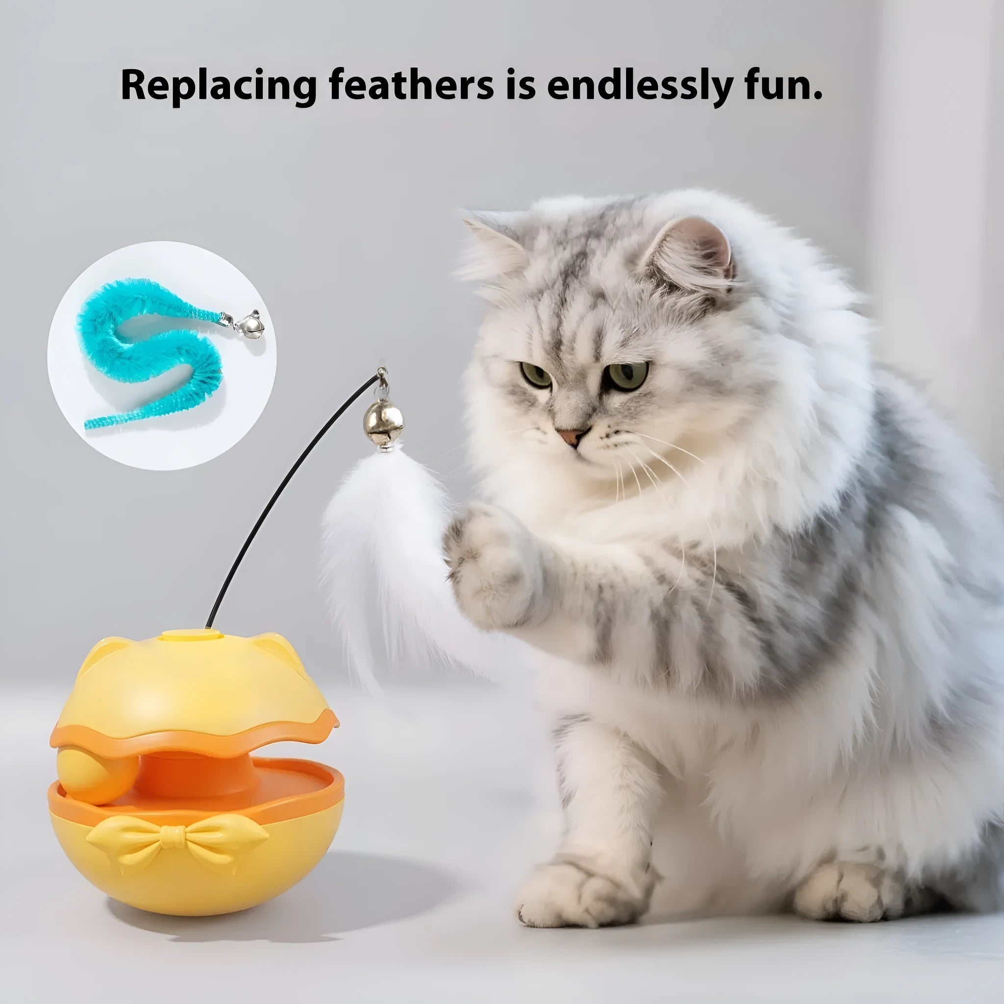 Electric cat toy tumbler with rotating teasing stick in lemon yellow colour