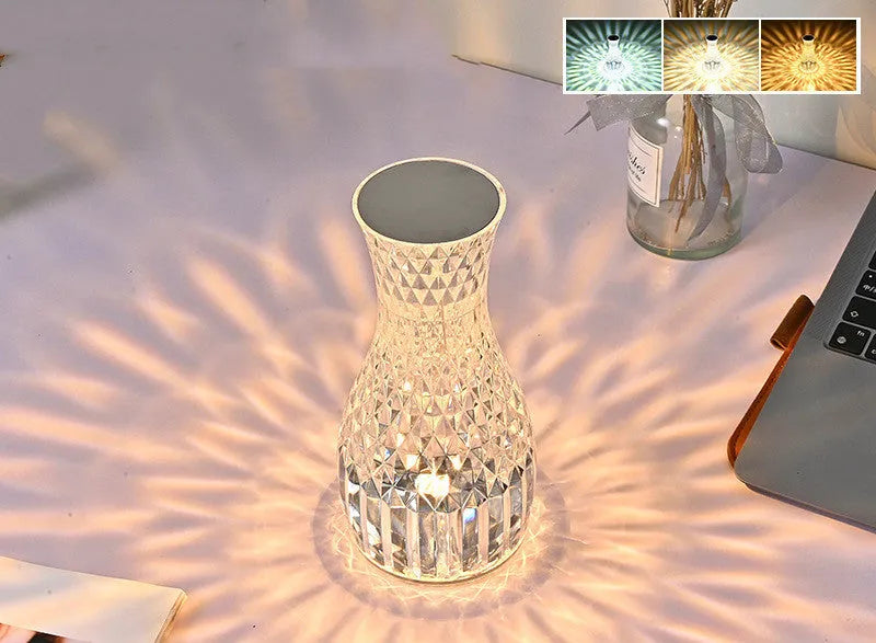 Vase shape crystal table lamp with USB charging port and remote control for bedside use