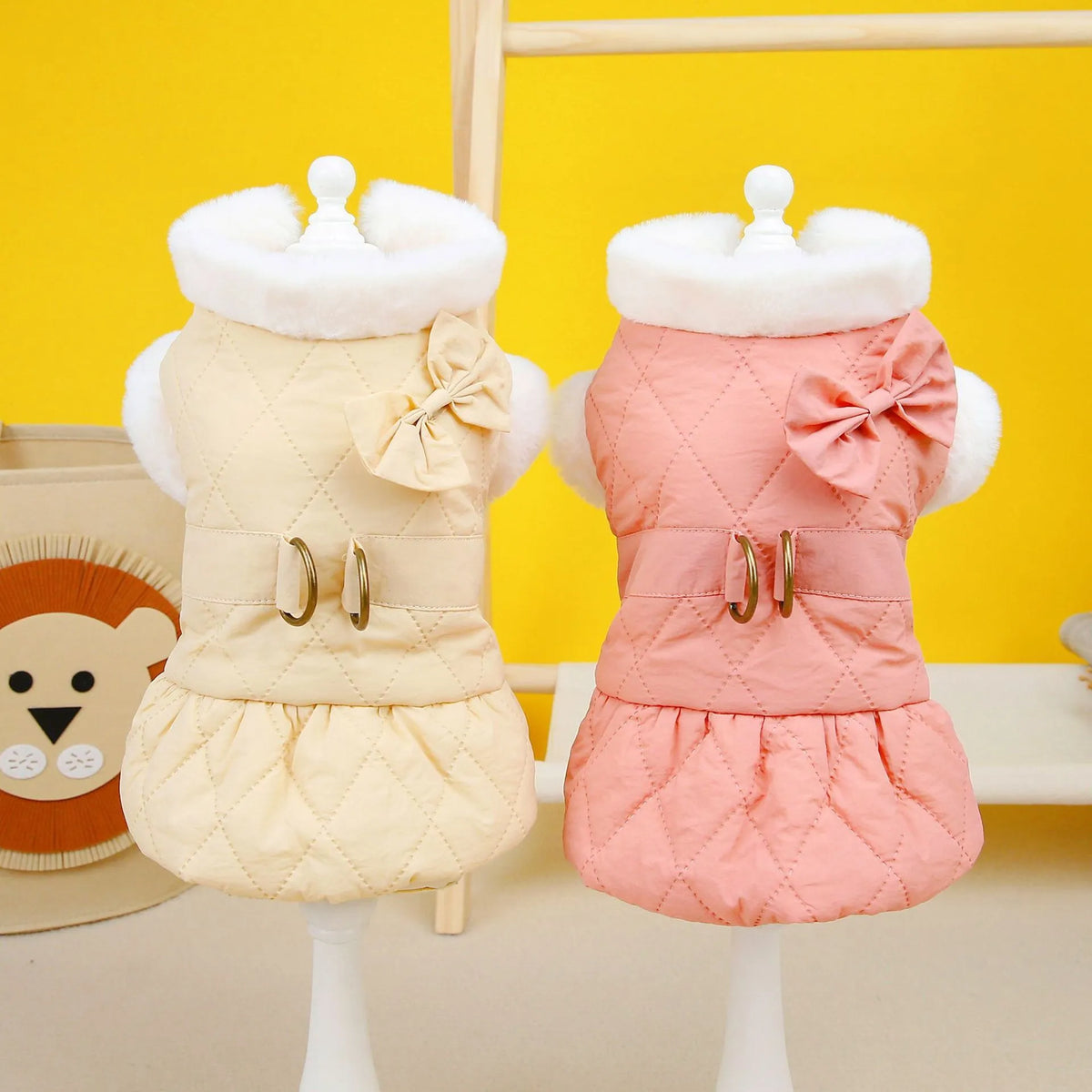 Small dog butterfly cotton-padded dress in apricot or pink, sizes XS to XL, casual cotton pet clothing