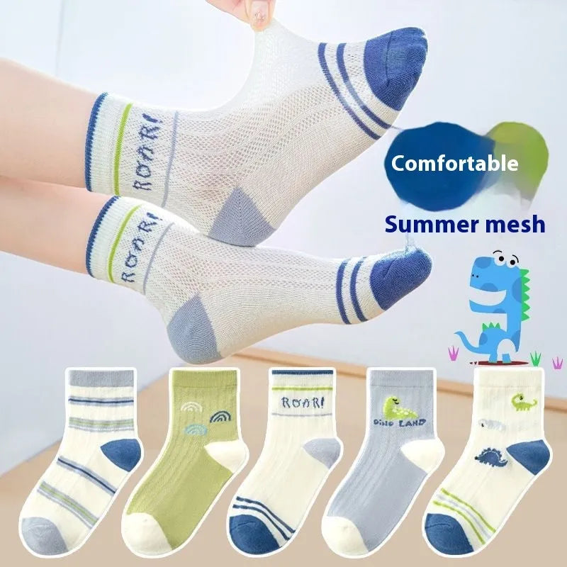 Children's thin breathable polyester tube socks in assorted colours for springsummer