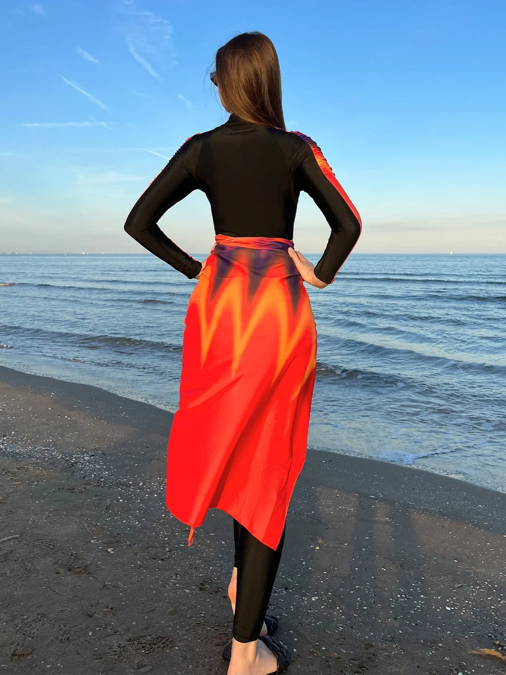 Sun Protection Beach Swimsuit Three-piece Set for Women in Conservative Style Polyester Colour 427