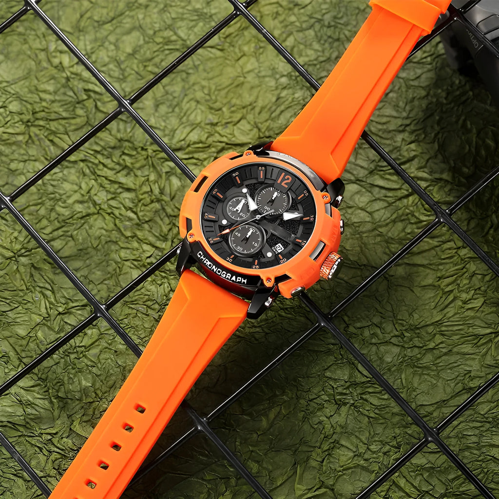Men's waterproof quartz watch with luminous dial and calendar display in multiple colour options